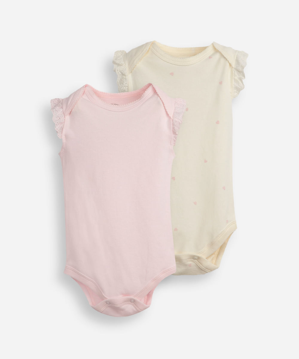 kit de 2 body infantis de algodão com laise - multicor
