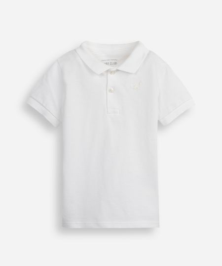 polo infantil de algodão com bordado off white 3