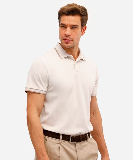 polo básica masculina slim manga curta bege P