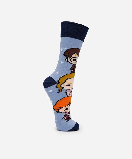 meia cano longo harry potter - azul 41-43