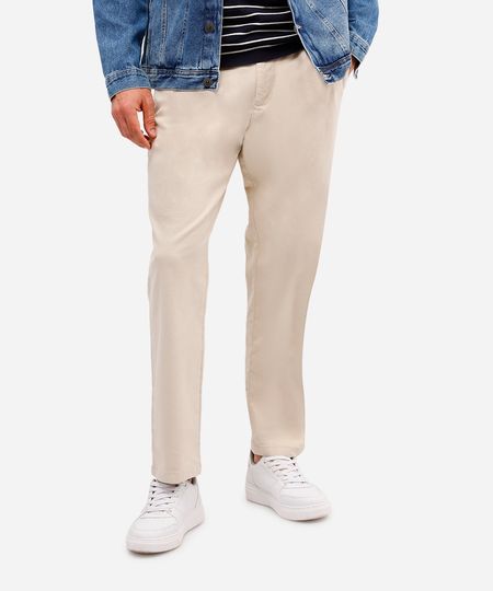 calça reta masculina de sarja com pregas bege 40