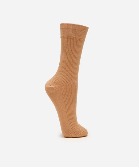 meia cano longo canelada bege 37-40 meia cano longo canelada bege 37-40