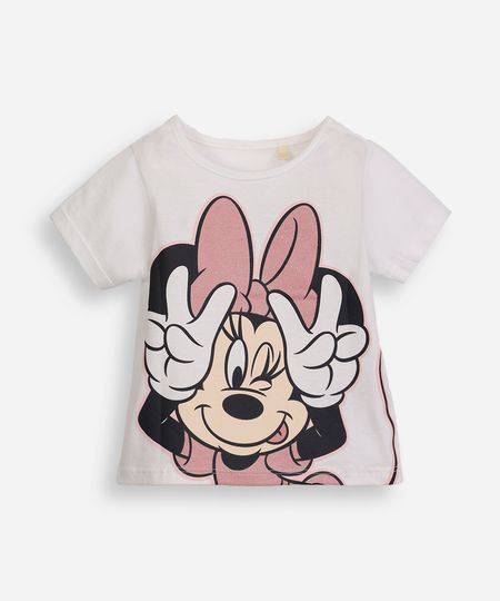 camiseta infantil de algodão minnie com glitter off white 3
