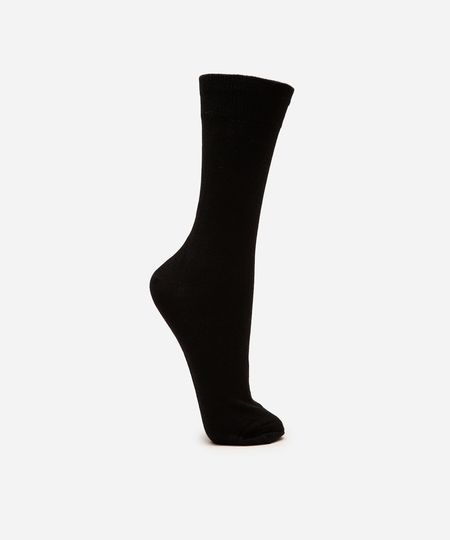 meia cano longo canelada preto 41-43
