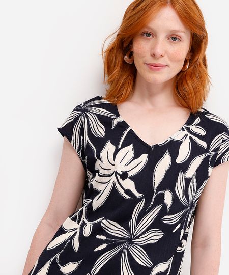 blusa feminina floral texturizada azul M