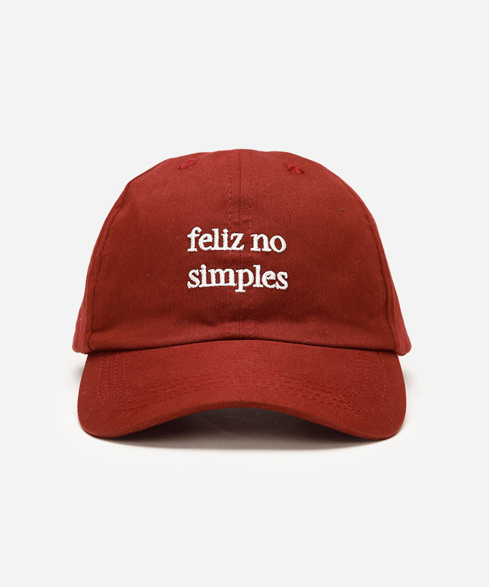 boné aba curva bordado feliz no simples vinho