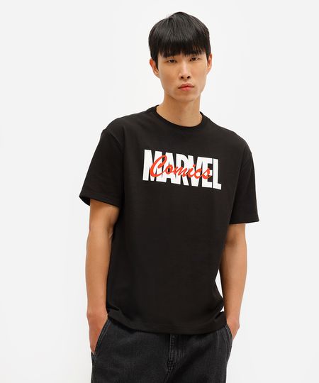 camiseta masculina com algodão marvel preta M