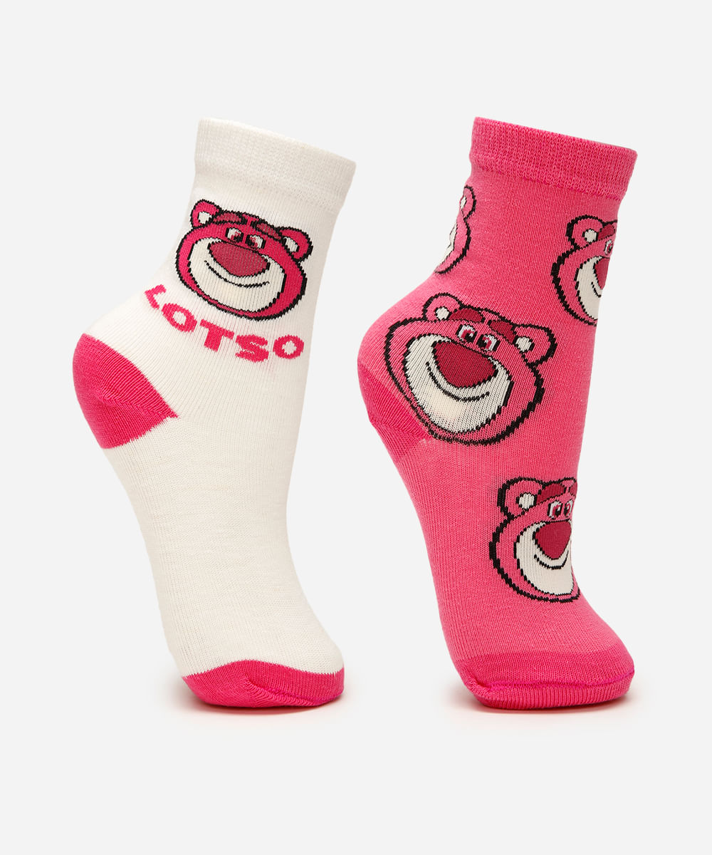 kit de 2 meias infantis lotso toy story rosa