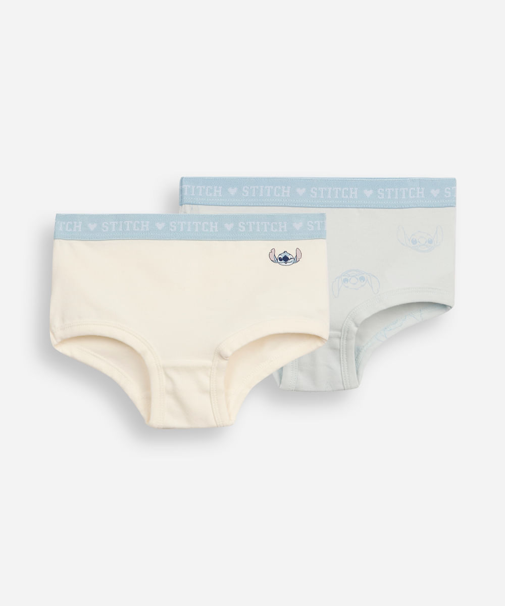 kit de 2 calcinhas infantis de algodão stitch azul