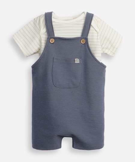 jardineira infantil com camiseta texturizada azul 6-9 jardineira infantil com camiseta texturizada azul 6-9