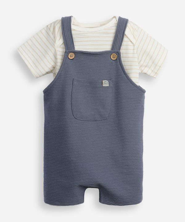 jardineira infantil com camiseta texturizada azul 3-6