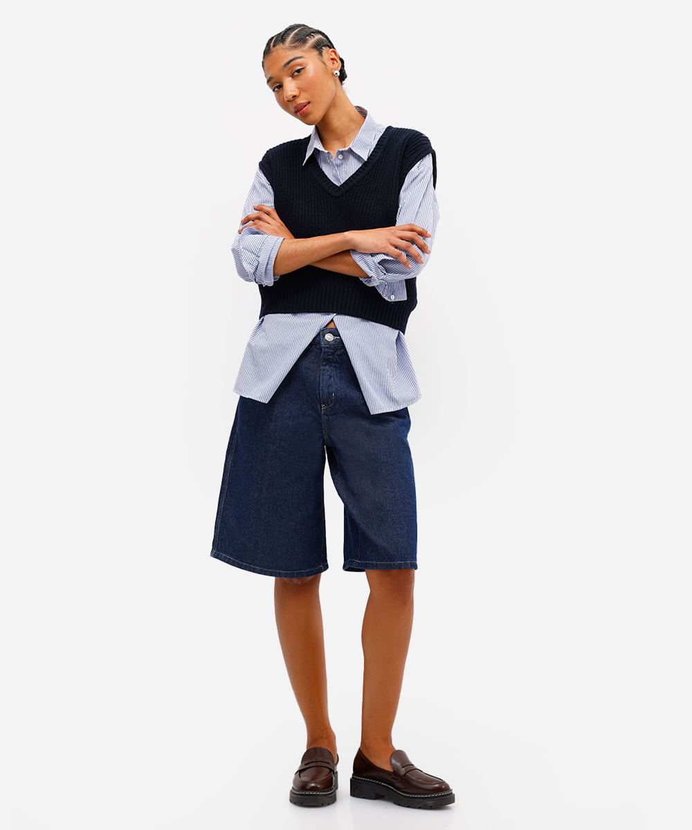 bermuda jorts feminina jeans azul