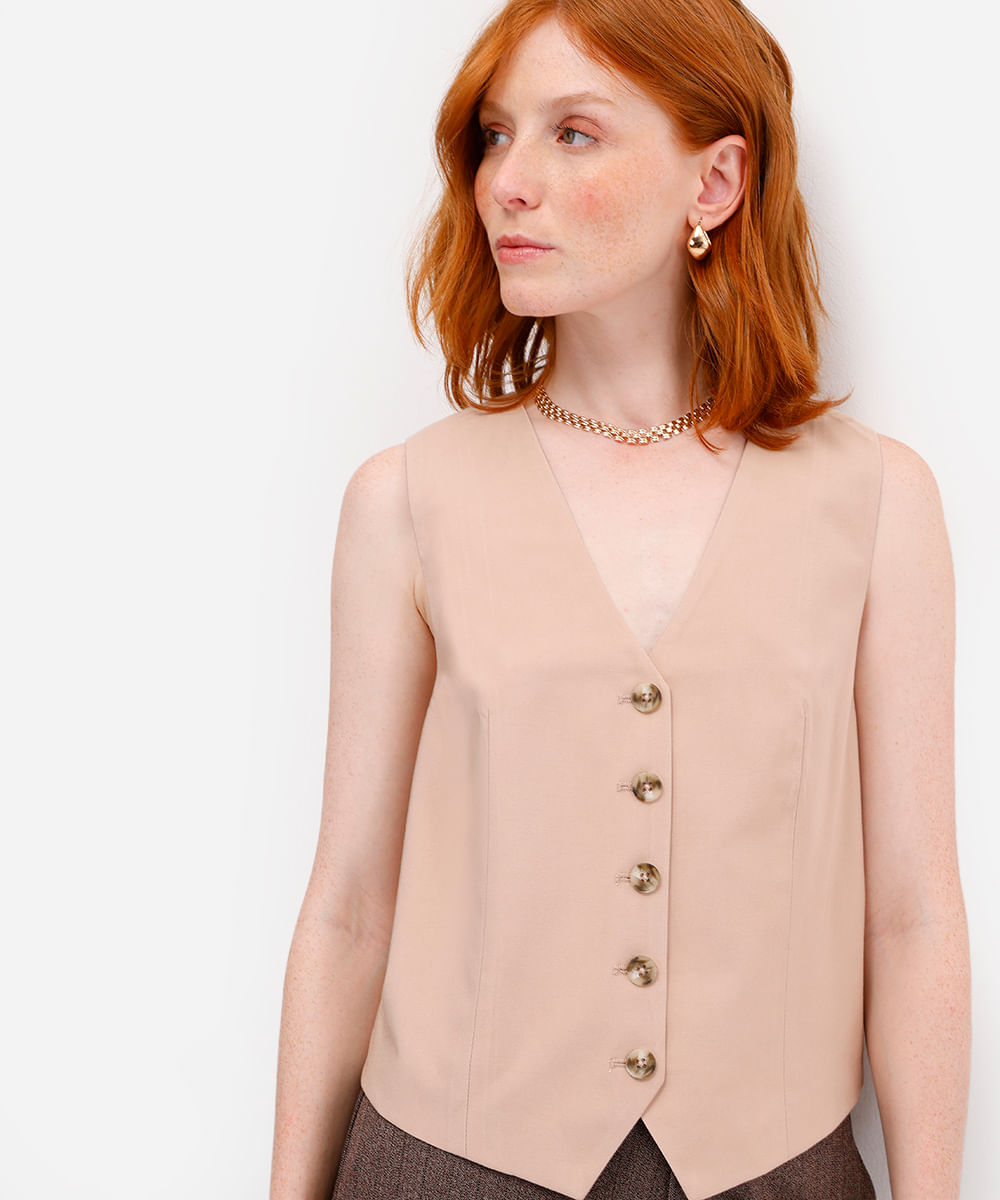 colete feminino de alfaiataria em viscose bege