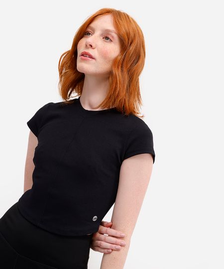 cropped feminino esportivo ace com recorte texturizado preto M cropped feminino esportivo ace com recorte texturizado preto M