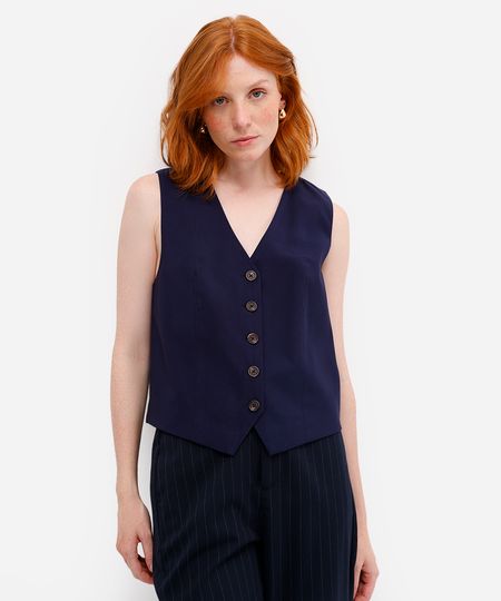 colete feminino de alfaiataria em viscose azul P