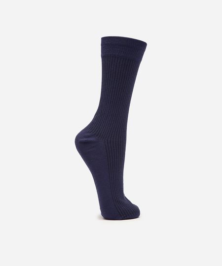 meia cano longo canelada azul 41-43 meia cano longo canelada azul 41-43