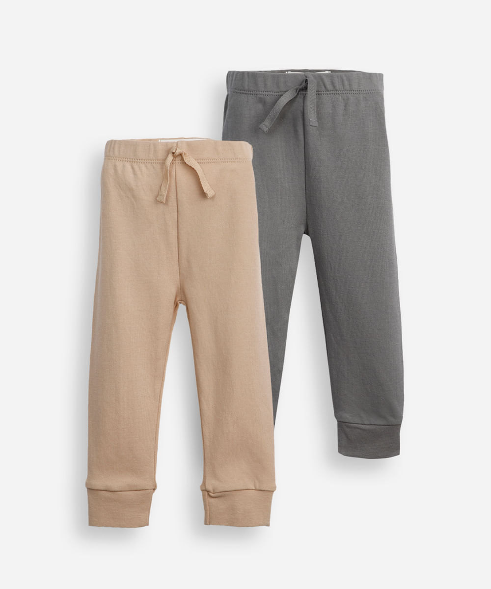 kit de 2 calças infantis de algodão básicas colorido