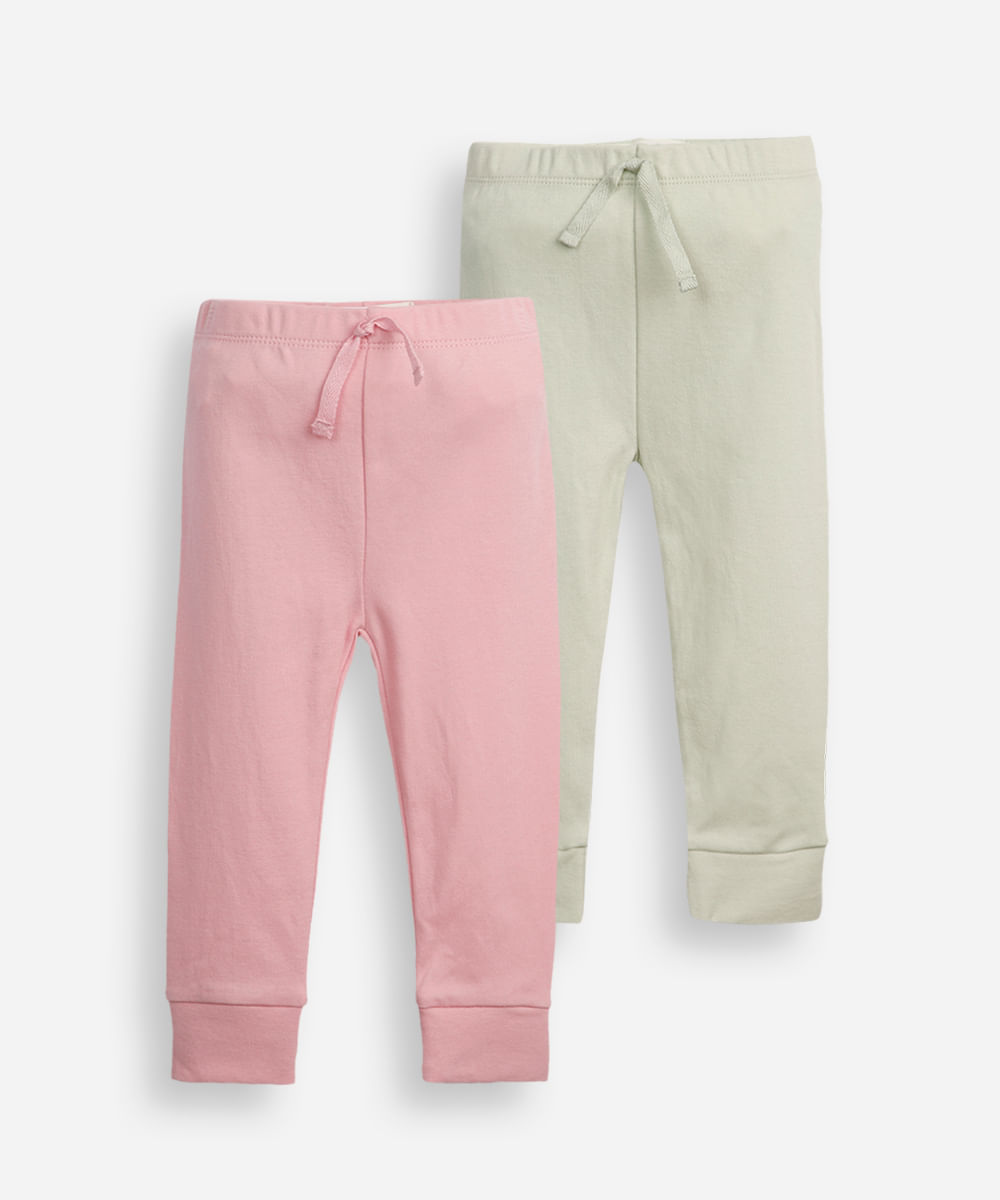 kit de 2 calças infantis de algodão básicas colorido