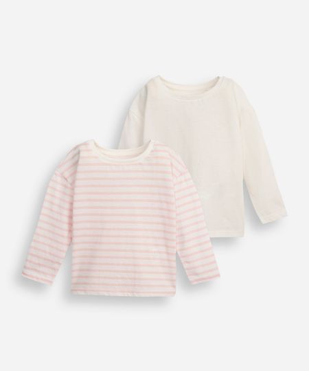 kit de 2 blusas infantis de algodão com listras off white 2 kit de 2 blusas infantis de algodão com listras off white 2