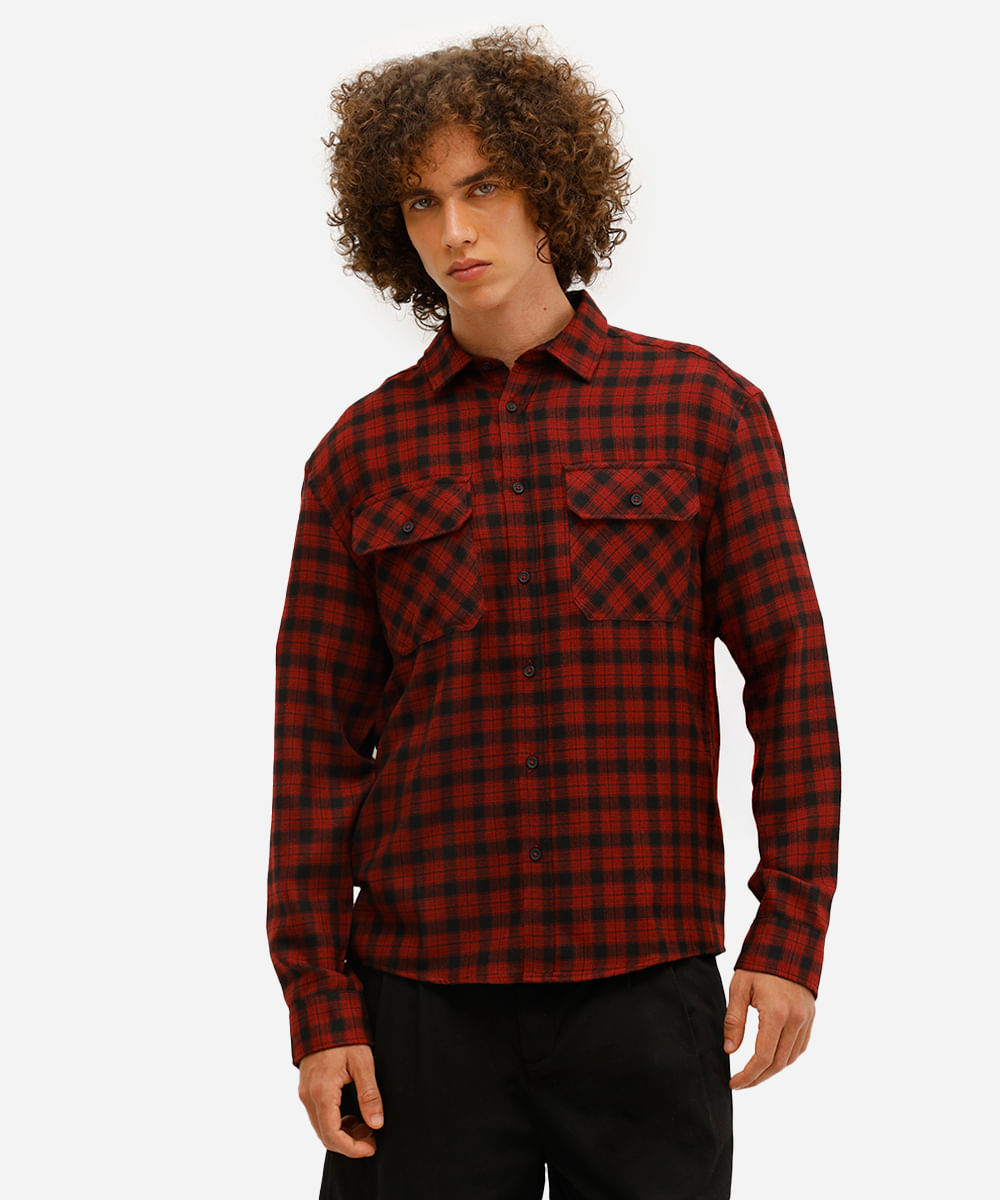 camisa masculina manga longa flanelada xadrez vermelha camisa masculina manga longa flanelada xadrez vermelha
