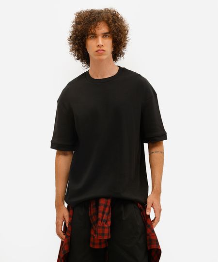 camiseta masculina oversized malha grossa preta P camiseta masculina oversized malha grossa preta P