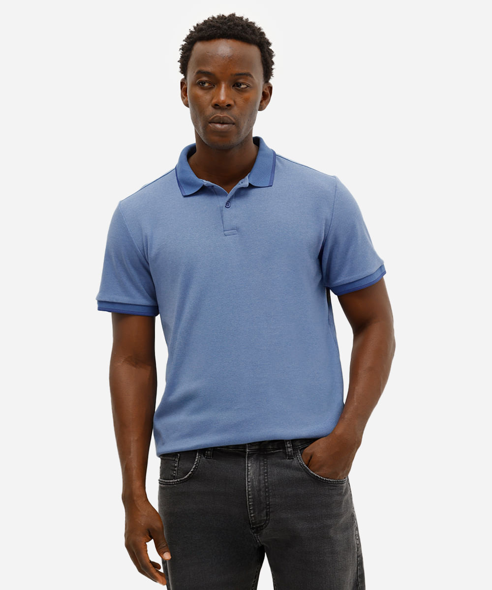 polo básica masculina slim manga curta azul
