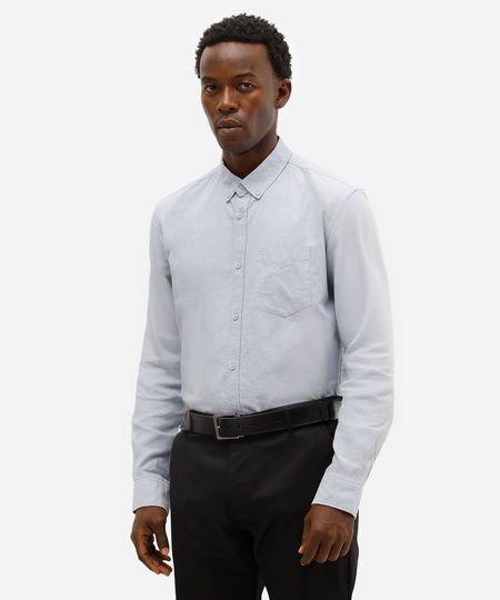 camisa comfort oxford manga longa - azul jeans M camisa comfort oxford manga longa - azul jeans M