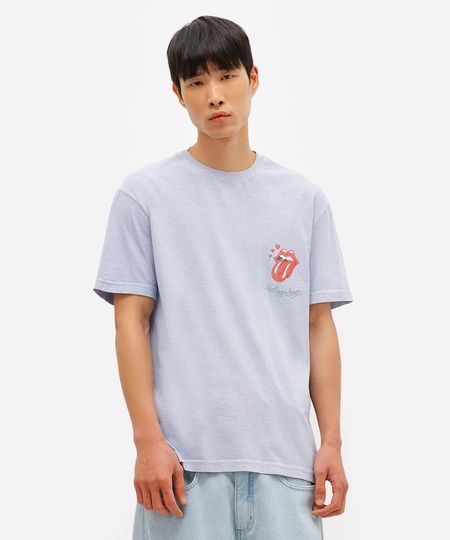 camiseta masculina de algodão rolling stones estonada azul G