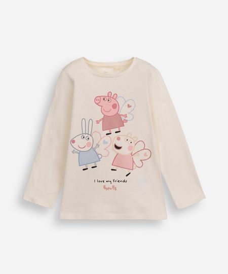 blusa infantil de algodão peppa pig com glitter bege 2