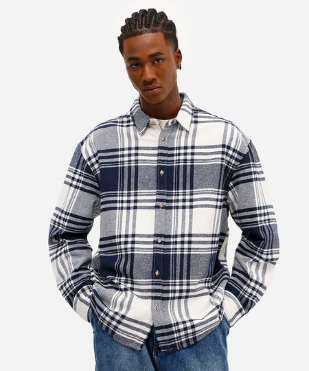 camisa masculina de algodão manga longa xadrez azul GG