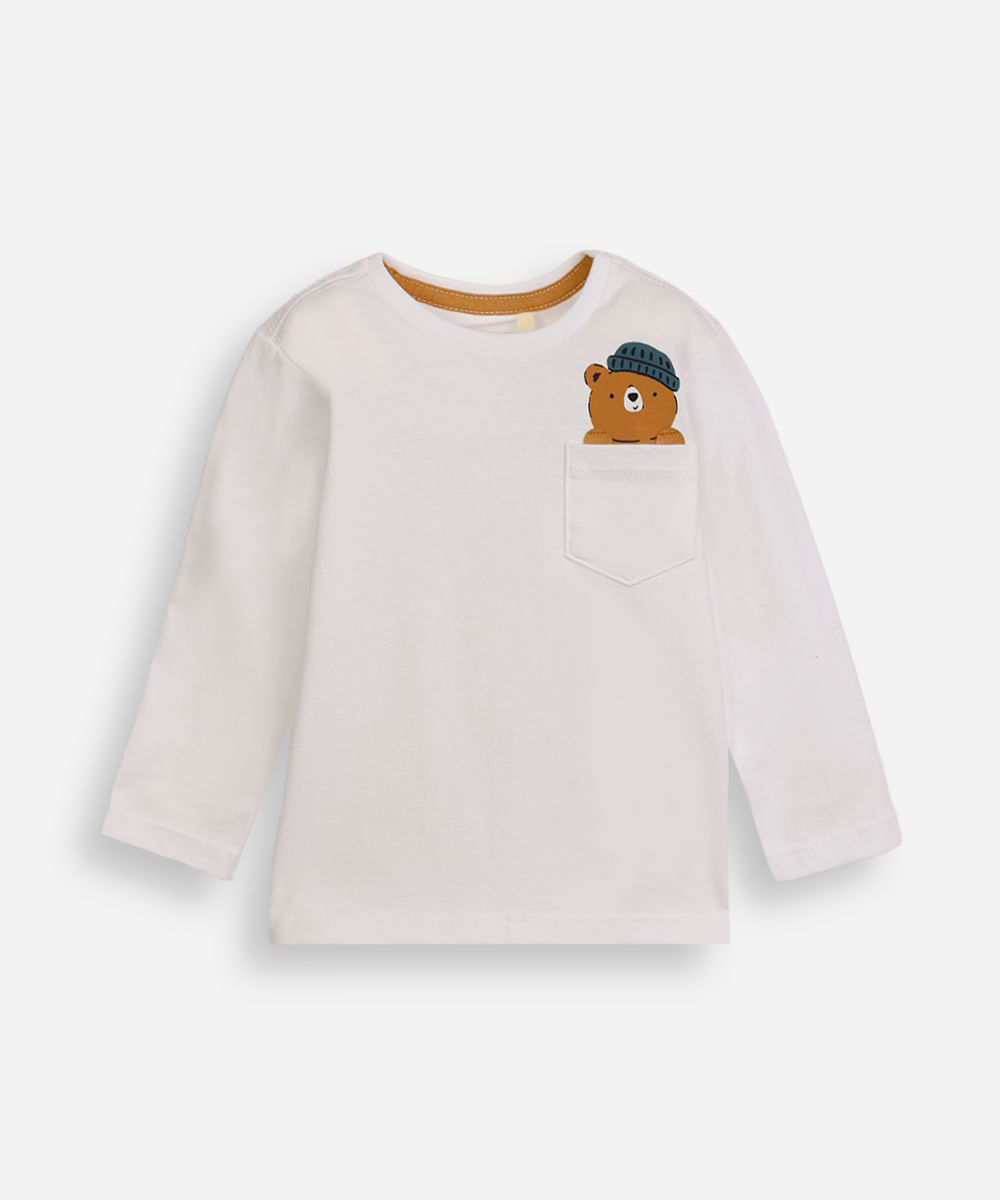 camiseta infantil de algodão urso off white