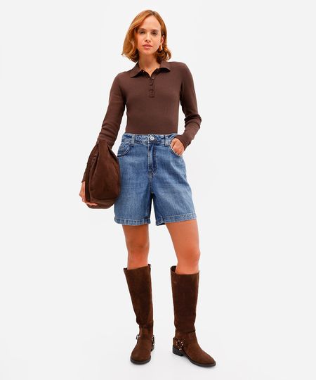 bermuda feminina jeans cintura média azul 34 bermuda feminina jeans cintura média azul 34