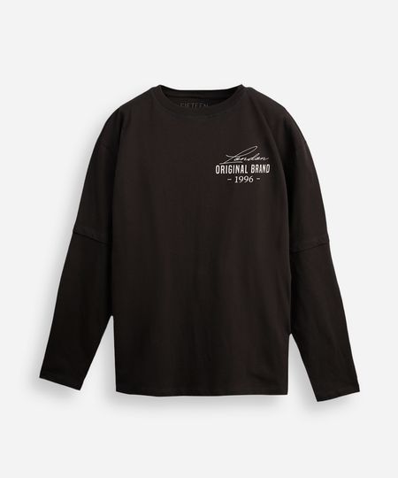 camiseta juvenil de algodão estampada manga longa cinza 14