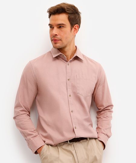 camisa comfort masculina de sarja manga longa rosa GG