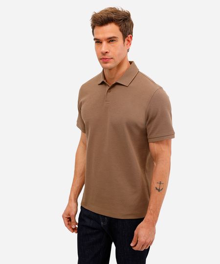 polo masculina manga curta texturizada marrom M polo masculina manga curta texturizada marrom M