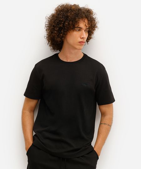 camiseta masculina manga curta com bordado preta GG