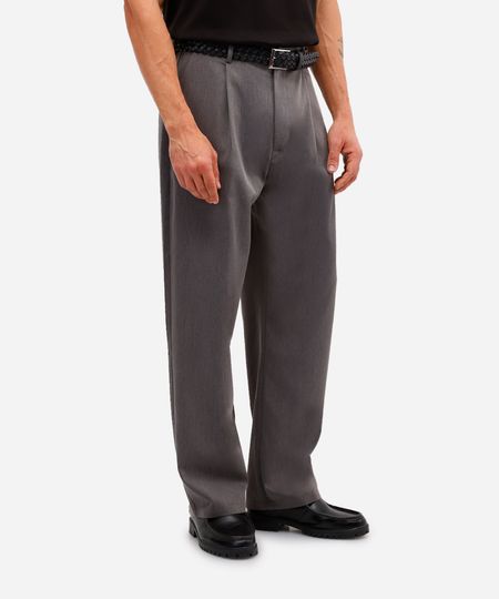 calça baggy masculina de alfaiataria com pregas cinza 36