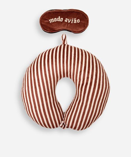 apoio de pescoço com máscara de dormir listrado marrom UNICO apoio de pescoço com máscara de dormir listrado marrom UNICO