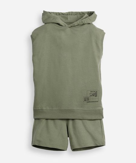 conjunto de moletom infantil regata com capuz - verde claro 4