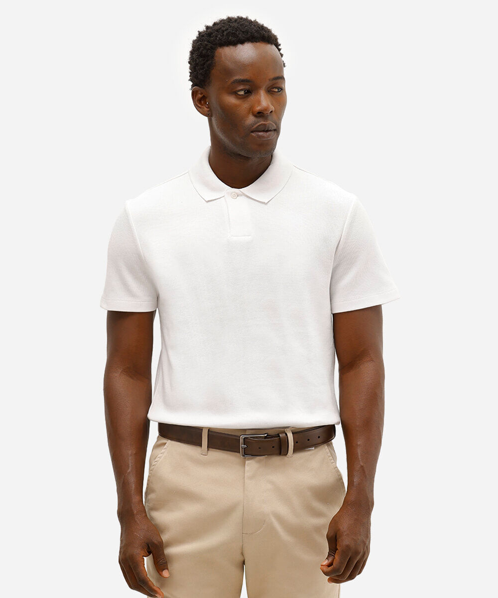 polo slim masculina de algodão manga curta texturizada branca