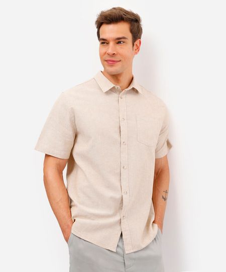 camisa comfort com linho manga curta bege M camisa comfort com linho manga curta bege M