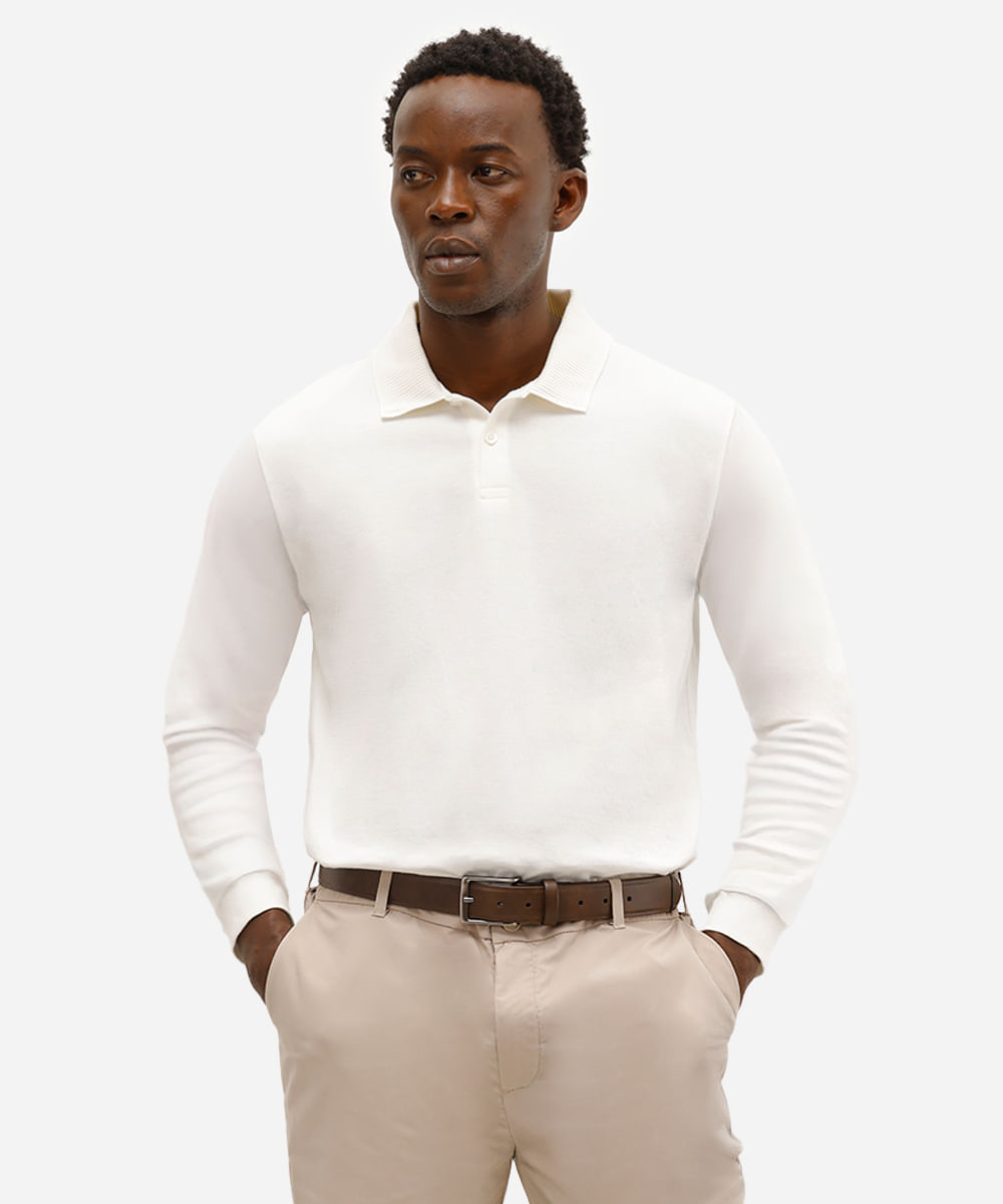 polo masculina de algodão gola canelada off white