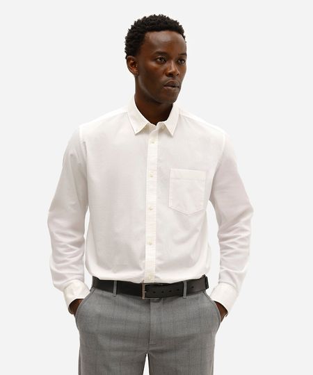 camisa masculina de algodão manga longa texturizada off white PP camisa masculina de algodão manga longa texturizada off white PP