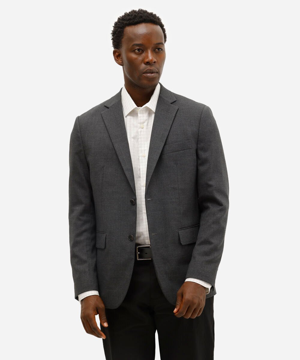 blazer regular texturizado com bolsos e ombreiras cinza