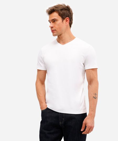 camiseta básica masculina de algodão peruano bold gola v branca P camiseta básica masculina de algodão peruano bold gola v branca P