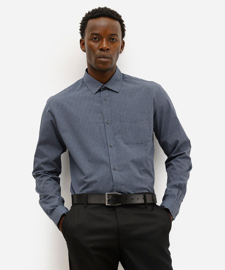 camisa manga longa quadriculada - azul médio M camisa manga longa quadriculada - azul médio M
