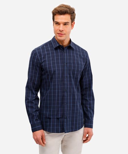 camisa manga longa quadriculada - azul marinho P