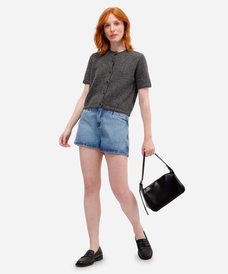 short feminino jeans cintura alta azul 34