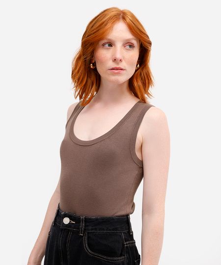 regata feminina de tricot alça média marrom M regata feminina de tricot alça média marrom M