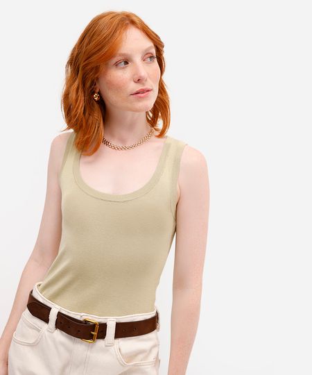 regata feminina de tricot alça média verde P regata feminina de tricot alça média verde P